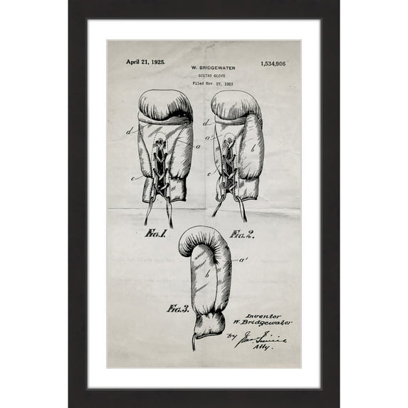 "Boxing Gloves 1923 Old Paper" Framed Painting Print