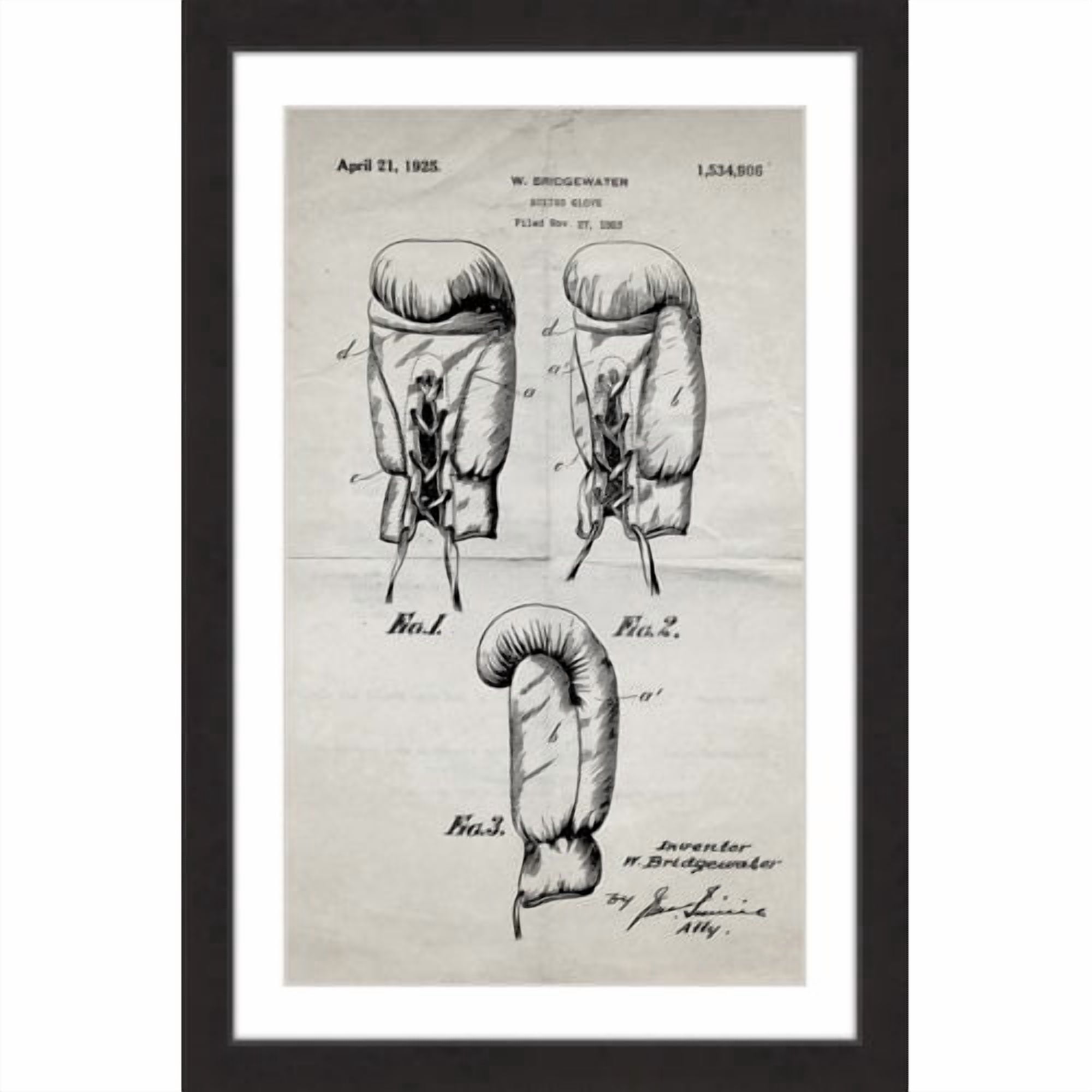 "Boxing Gloves 1923 Old Paper" Framed Painting Print