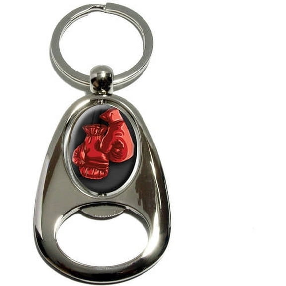 Boxing Gloves, Boxer, Chrome Plated Metal Spinning Oval Design Bottle Opener Keychain Key Ring