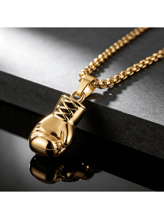 Boxing Gloves Boxer Pendant Necklace for Men Boyfriend Punk Trendy 14K Gold Filled Jewelry