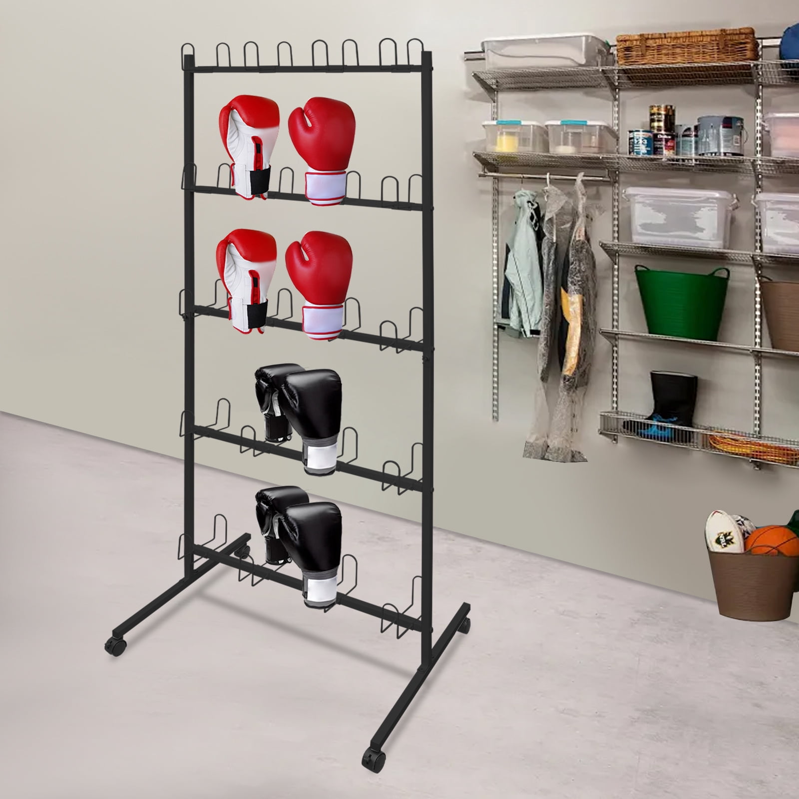 Boxing Gloves Drying Rack, Boxing Glove Storage Stand with Universal Wheels, Metal Boxing Glove Drying Display Rack