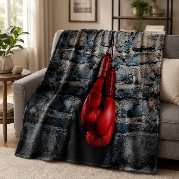 Boxing Gloves Fleece Throw Blanket, Soft 280 GSM Polyester, Sports Decor Throw, 4 Sizes