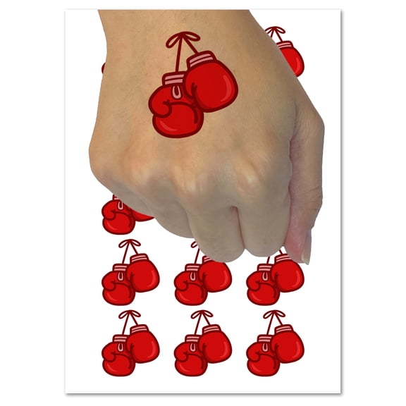 Boxing Gloves Hanging Water Resistant Temporary Tattoo Set Fake Body Art Collection - 54 1" Tattoos (1 Sheet)