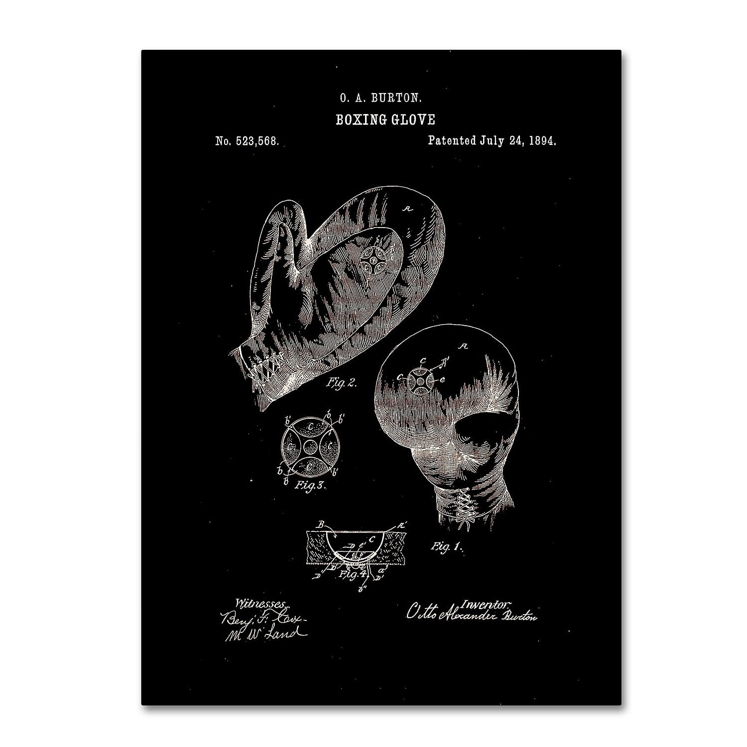Black Boxing Gloves Patent 1894 Canvas Art Print