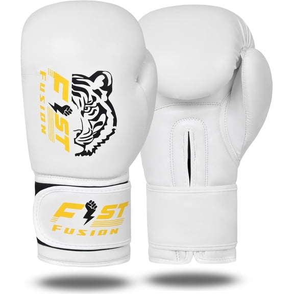 FIST Fusion Adult Adjustable Maya Hide Leather Boxing Gloves for Sparring, White, 8 oz, x2