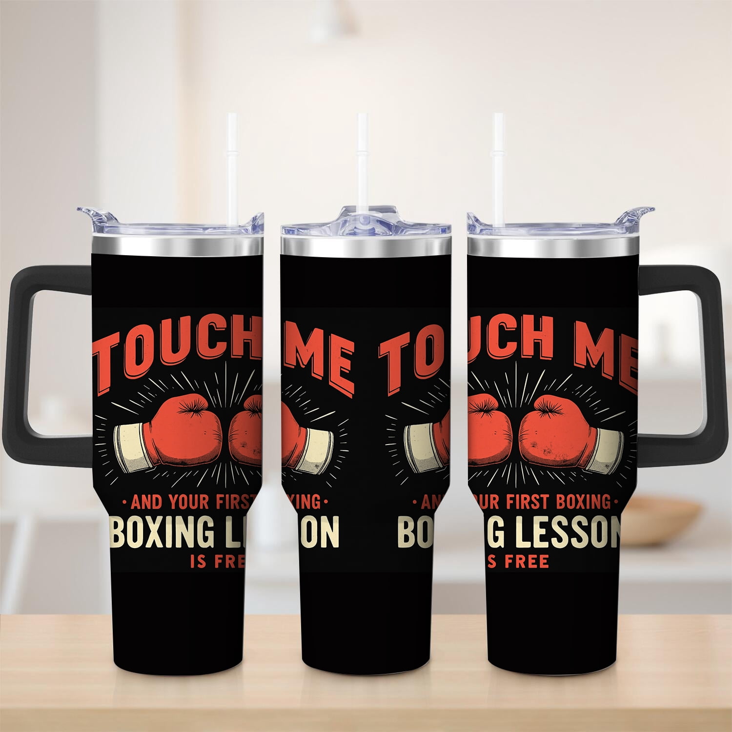Boxing Gloves Touch Me Stainless Steel Insulated Mug with Lid and ...