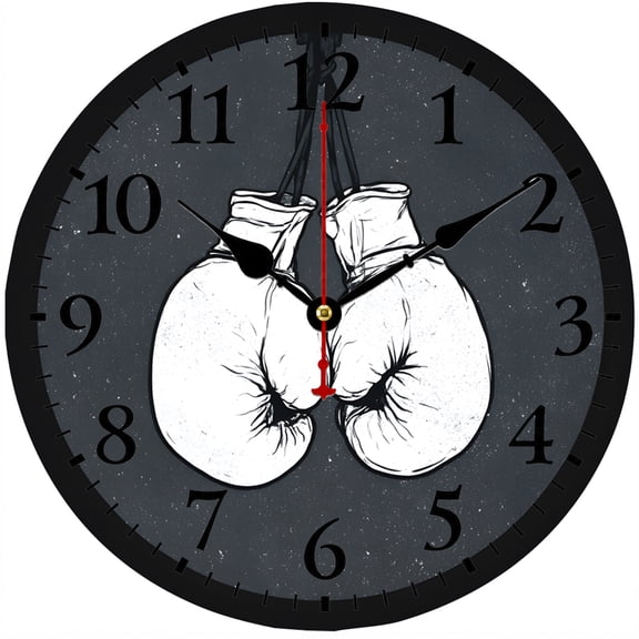 Boxing Gloves Wall Clock 9.84 Inch, Sports Theme Round Analog Clock, Decorative Wall Clock for Gym, Bedroom, Office and Man Cave Decor