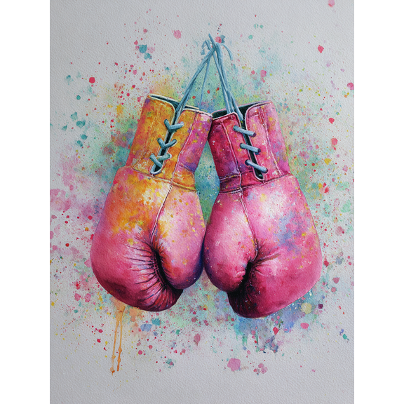 Boxing Gloves Watercolor Canvas Print Wall Art for Home Office Gym Studio Bar Sports Room Decor