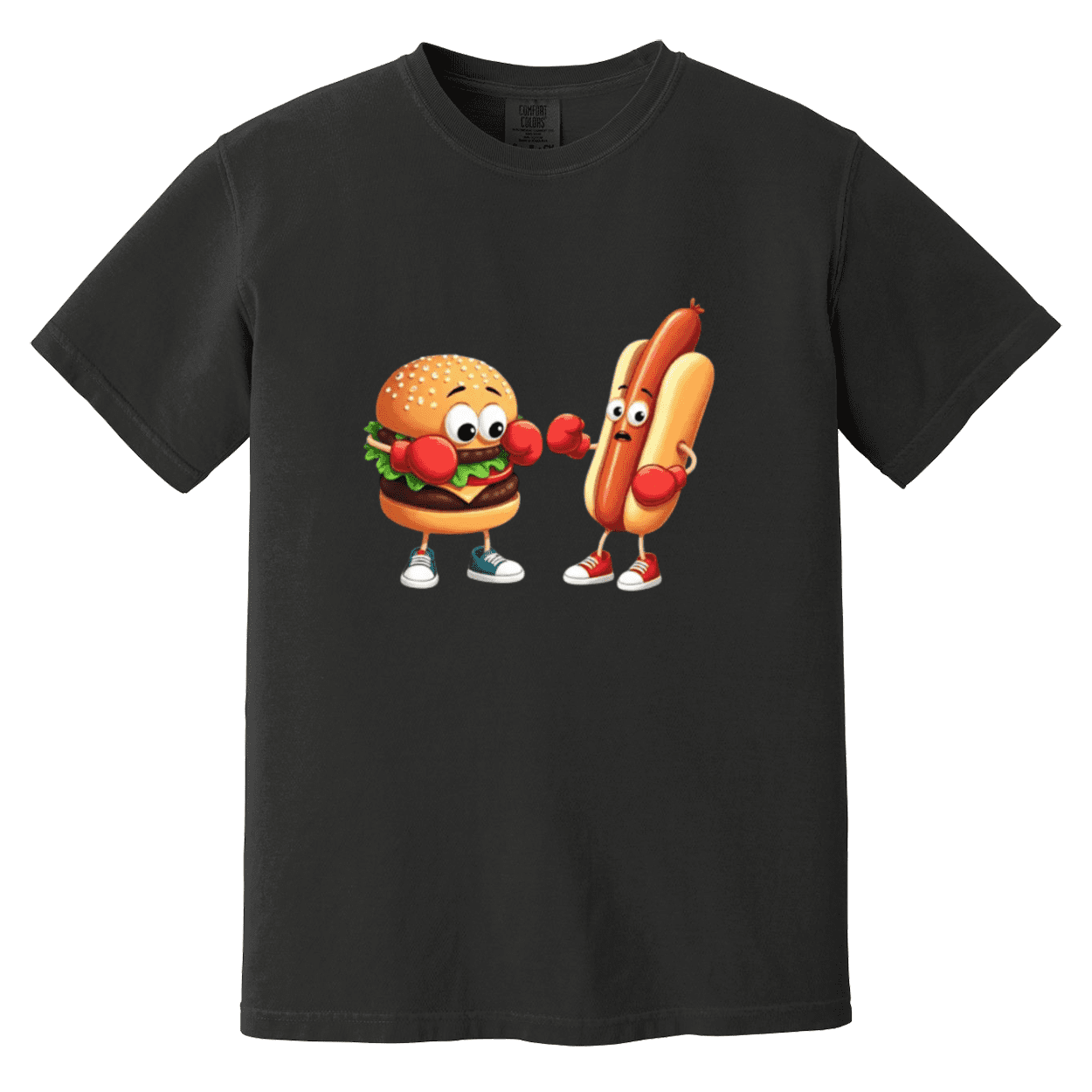 Boxing Hamburger And Hot Dog Funny Cartoon Graphic Comfort Color T