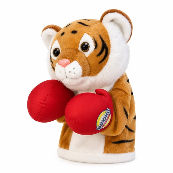 Boxing Hand Puppet Plush with Sound, Interactive Animal Plush Toy for Family Interaction, Ideal for Halloween, Christmas (Tiger 9.8x4.3")