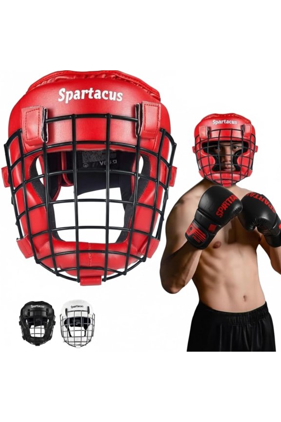 Boxing Headgear with Removable Face Grill, Maya Hide Leather MMA Head Guard for Sparring, Muay Thai, Kickboxing & Karate Non-Slip, Protective Helmet for Men & Women