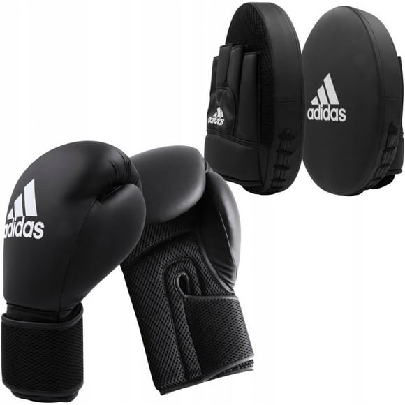 Boxing Home Training Kit - Pair of Gloves and Mitts 2pc Set for Adult & Kids , for Boxing, Punching Bag, Kickboxing, MMA, and Training, Black White