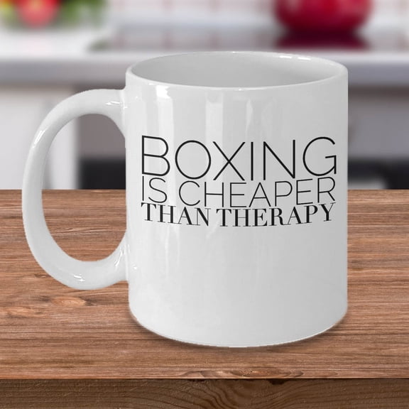 Boxing 11 oz Coffee Mug - Boxing Is Cheaper Than Therapy White Ceramic Gift