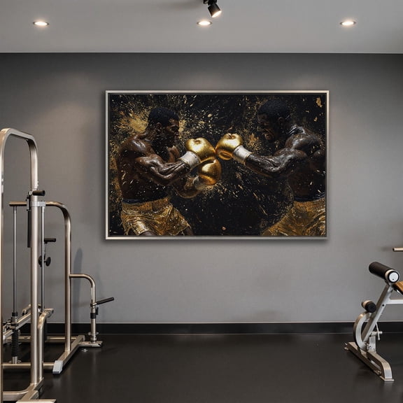 Boxing Legends Art: Abstract Gold & Black Gym Decor, Unframed Canvas Size 8x12