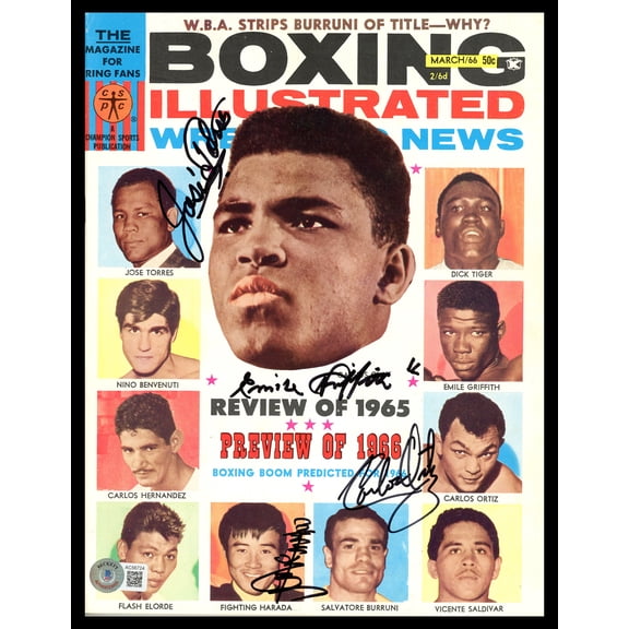 Boxing Legends Autographed Boxing Illustrated Magazine With 4 Signatures Including Fighting Harada & Emile Griffith Beckett BAS #AC56724