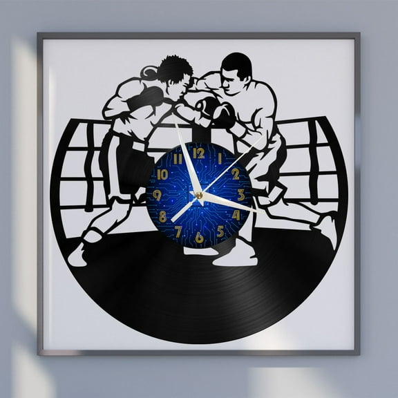 Boxing Match 2 12 Inch Vinyl Record Wall Clock - Silent, Creative, and Unique Clock for Living Room, Entryway, or Bedroom Decor - Perfect Gift Idea(12 inchs B without LED)