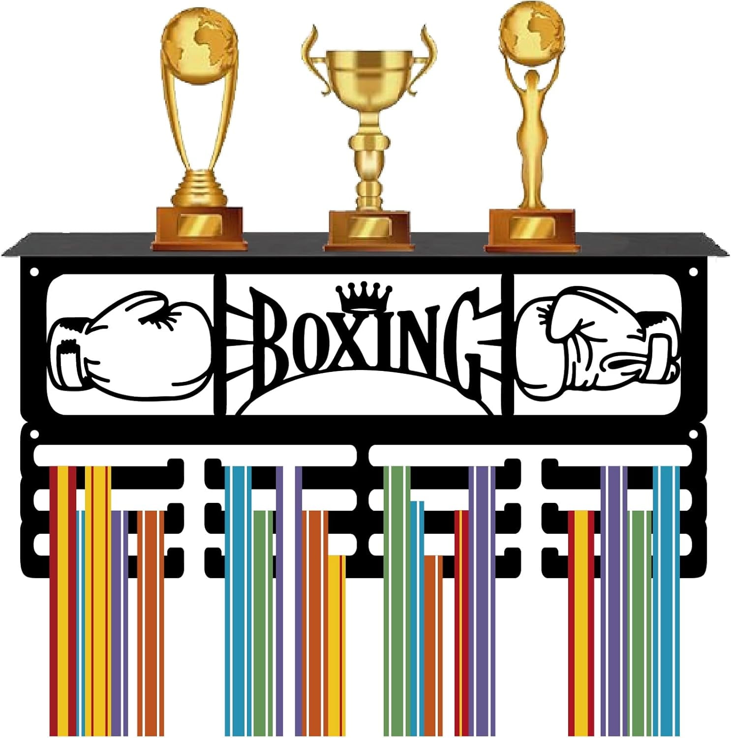 Boxing Medal Hanger Trophy and Medal Display Shelf with 12 Hooks Metal ...