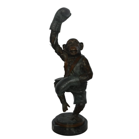 Boxing Monkey Bronze Statue - Size: 10"L x 12"W x 33"H.
