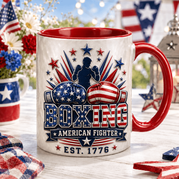 Boxing Mug Patriotic American Fighter Design, Boxer Gift for Fans and Coaches