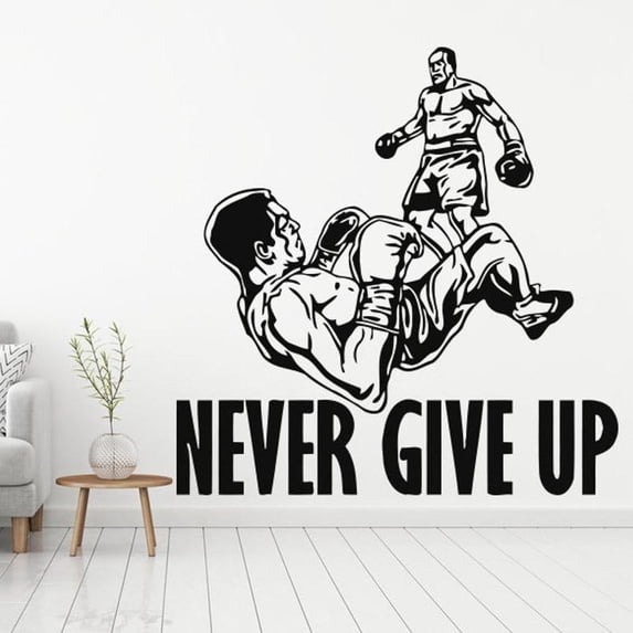 Boxing Never Give up Wall decal Vinyl Sticker Boxing gloves Sport fight Competition Wall Sticker for Bedroom Home Decor 57x58cm