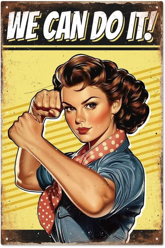 Boxing Pinup Woman Metal Tin Sign We Can Do It Vintage Metal Signs Boxing Training Painting Woman Wall Art Poster Plaques Decor for Home Bedroom Office Cave Bar Club Gym 7.8x11.8 Inch Mixed Color