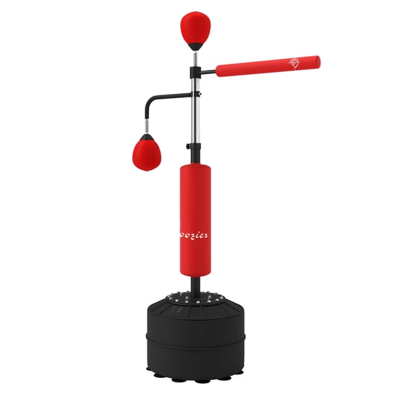 Boxing Punching Bag Stand 4-in-1 with Speedballs & Reflex Bar - Adjustable Height, PU Wrapped, Heavy Duty Base - Red