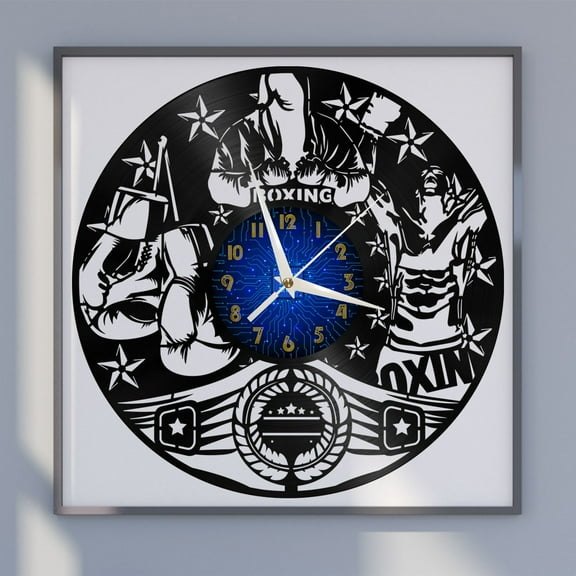 Boxing Ring 12 Inch Vinyl Record Wall Clock - Silent, Creative, and Unique Clock for Living Room, Entryway, or Bedroom Decor - Perfect Gift Idea(12 inchs B without LED)