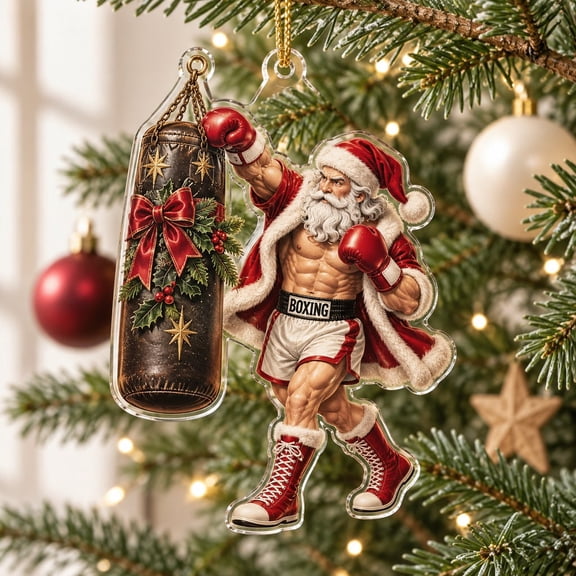 Boxing Santa Christmas Ornament Acrylic Tree Hanging