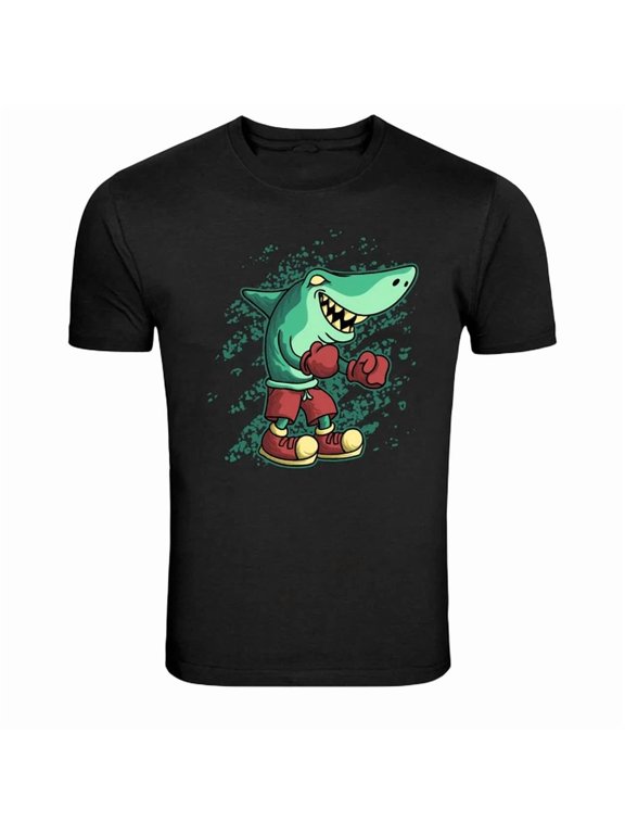 Boxing Shark Fighter Cartoon Animal Graphic Phrase Suited To Casual Events And Everyday Wear T-Shirt, Size S-5XL