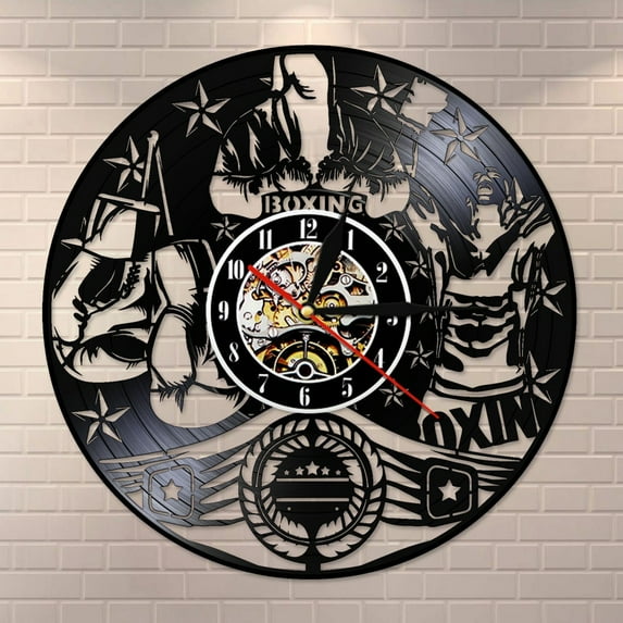 Boxing Vingtage Vinyl Record LP Wall Clock Fighting Sports Wall Art Pugilist Man Cave Motivation Manly Decoration Boxers Gift