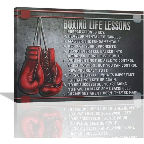 Boxing Wall Art Sports Boxing Lessons Pictures Wall Decor Motivational Quotes Boxing Gloves Canvas Painting Artwork Modern Home Decorations Framed for Bedroom Office Living Room 8""x12""