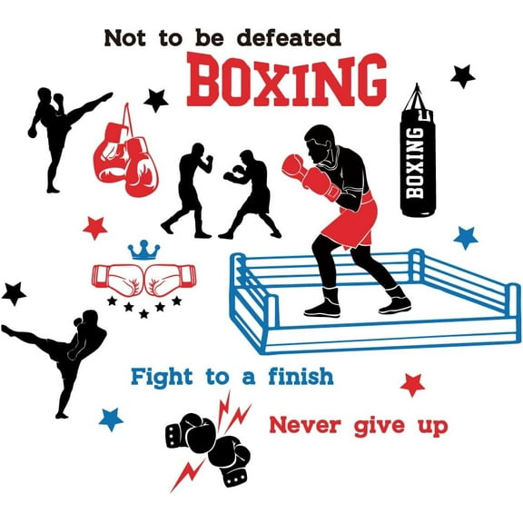 Boxing Wall Decal Inspirational Quotes Wall Sticker for Boxer Never Give Up Wall Decals Not to be Defrated Wall Art for Boys Bedroom Boxing Room Gym Sport Fans Playroom Decorations