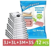 Boxlegend 12 Pack Vacuum Storage Bags, 3 Jumbo, 3 Large, 3 Medium, 3 Small, Instant Space Saver Bags for Clothes