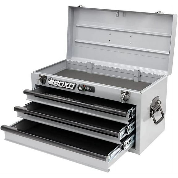 Boxo USA Hand Carry Tool Box 3-Drawer Heavy Duty Steel Toolbox with Lock System Nardo Gray