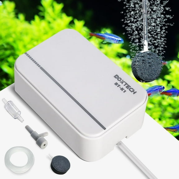 Boxtech Aquarium Air Pump, Ultra-Quiet Fish Tank Oxygen Pump Powerful Aerator Pump to Make Rich and Fine Air Bubbles (1-30 Gallons (with Accessories))
