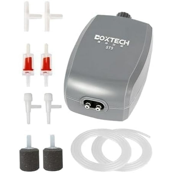 Boxtech Fish Tank Air Pump Extra Large Adjustable Dual Outlet & Extra Large Air Volume 3.5W for up to 160 Gallon with 2 Air Stones, 2 Outlets Aquarium Air Pump