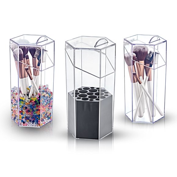 Boxup Makeup Brush Organizer - Brushes and Cosmetics Makeup Organizer Clear Cosmetic Case with Removable Holder Inside For Vanity