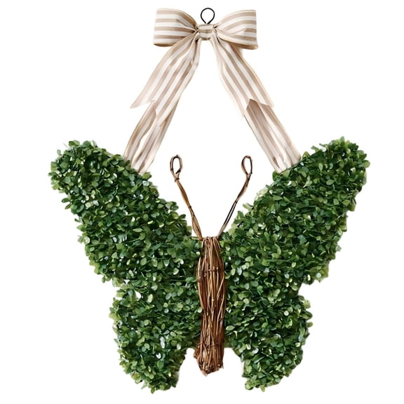 Boxwood Butterfly Door Swag with Bow Greenery Spring Artificial Wreaths Farmhouse Door Sign for Indoor and Outdoor Porch Front Door Wall Window Mantels Fireplace Wedding Decor Gift