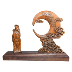 Boxwood Carving Figurine Wooden Carved Li Bai Statue Chinese Poet Moon Viewing Tang Dynasty Decor Elegance Grace Talent Freedom