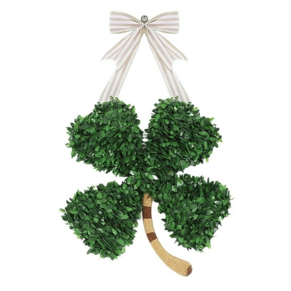 Boxwood Clover Door Swag, 22.6" Saint Patricks Day Decoration Door Swag, Shamrock Wreath Wall Hanging Garland for Window Front Door, Theme Party Decoration