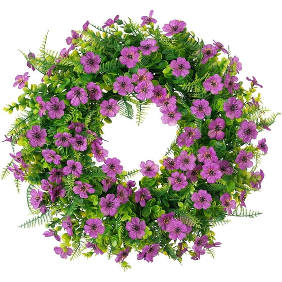 Boxwood Daisy Wreath, Wildflower Spring Summer Artificial Silk Wreath for The Front Door by Pure Garden, Home Wall Wedding Festival Farmhouse Holiday Decor,UV Resistant - 20 Inch(Red)