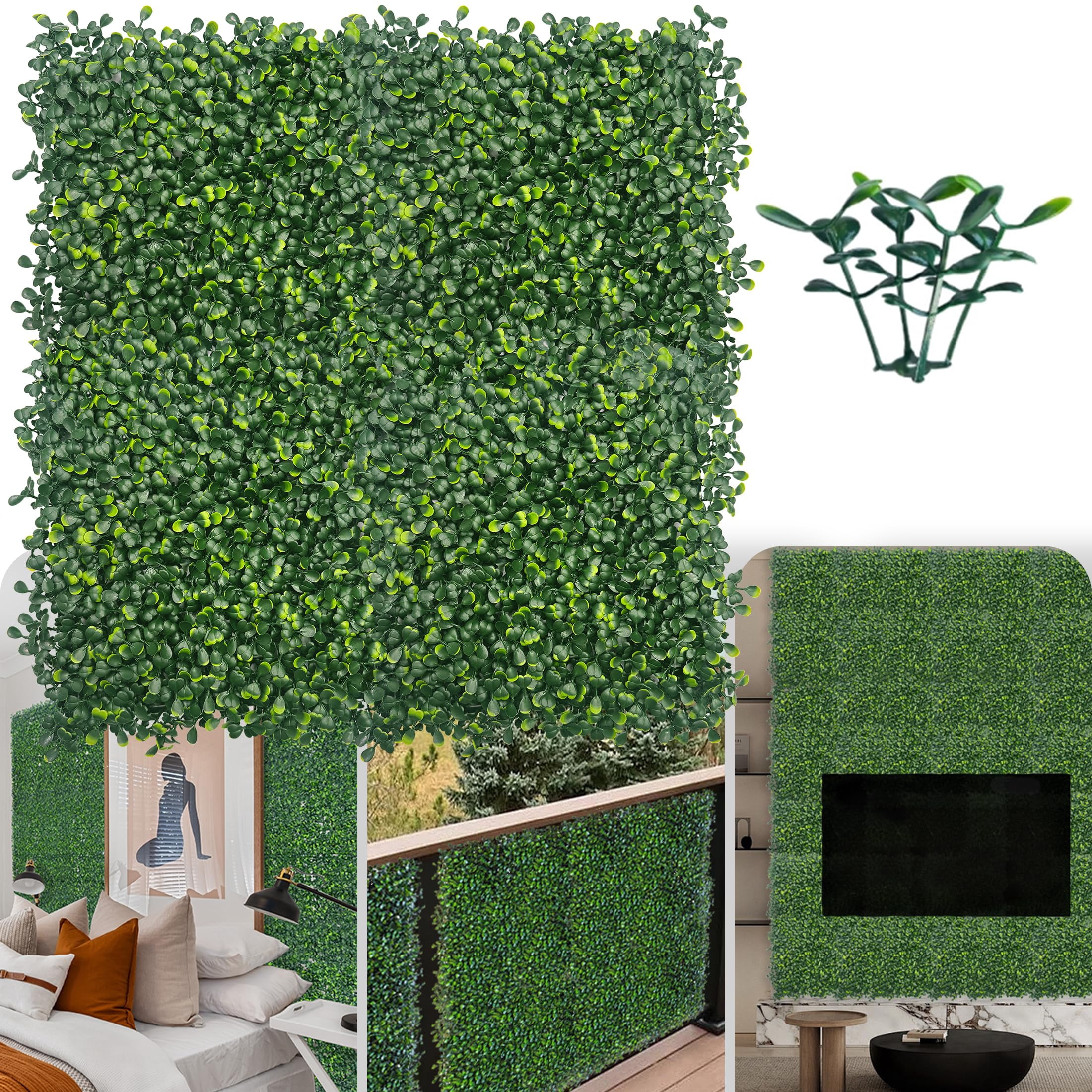 Boxwood Grass Wall Panel Set 16Pcs 11.2 Sqft, Fake Ivy Hedge for Indoor ...