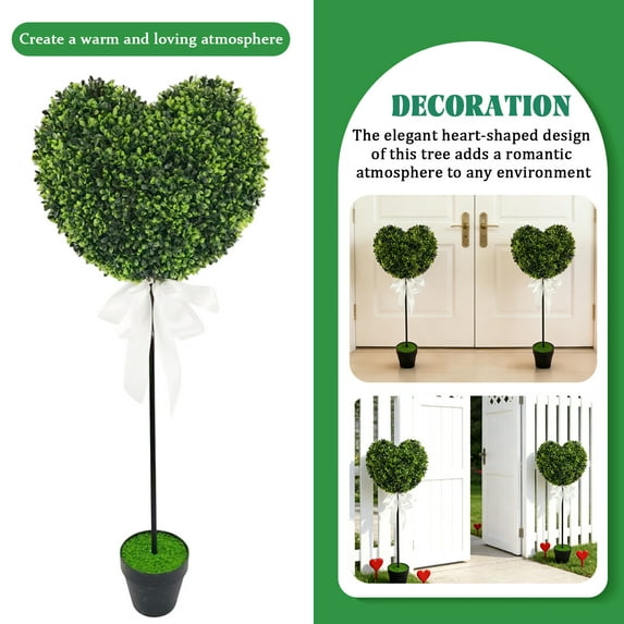 Boxwood Heart with Bow Topiary, Valentine's Day Heart Shaped Topiary Trees, Artificial Decorations Ball Planter Pots with Bow Tie, Home Decor Indoor Outdoor, Valentines Best Gift for Him Her!