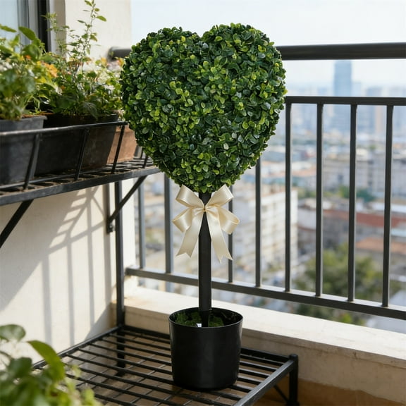 Boxwood Heart Shaped Topiary with Bow, 16x32" Valentine's Day Home Porch Decoration Tree, with Planter Pot, for Home Coffee Shop Mall Indoor Holiday Romantic Decor