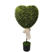 Boxwood Heart with Bow Topiary, Green and White, 32", Valentine's Day by laqbezok