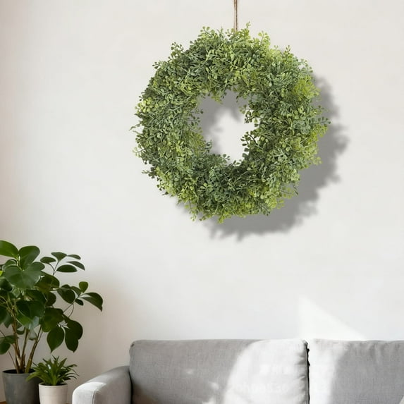 Boxwood Small Wreath For Front Door - Seasonality Mini Leaves Wreath, Indoor Outdoor Hanging Decor for Wall Window Wedding Home Party Farmhouse (E)