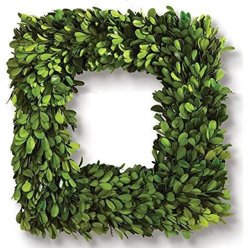 Artful English Boxwood Square Wreath, 16" Preserved Greenery