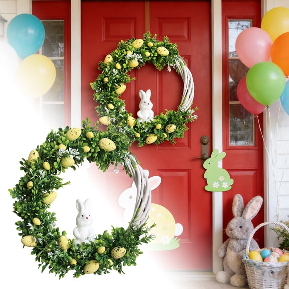 Boxwood Wreath For Front Door Year Round With Realistic Greenery And Full Wreath 15.7"X15.7" Easter Decorations