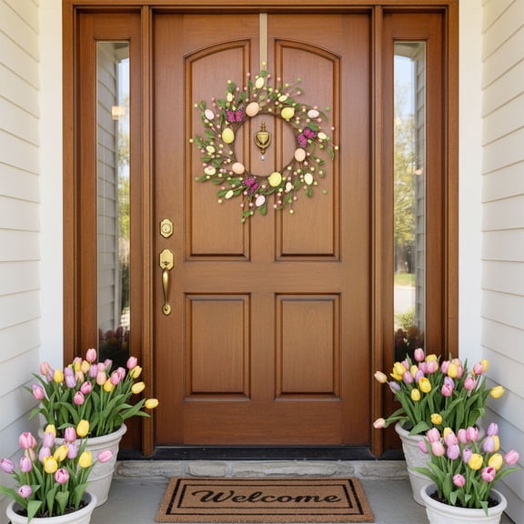 Boxwood Wreath For Front Door Year Round With Realistic Greenery And Full Wreath 17.7"X17.7" Easter Decorations