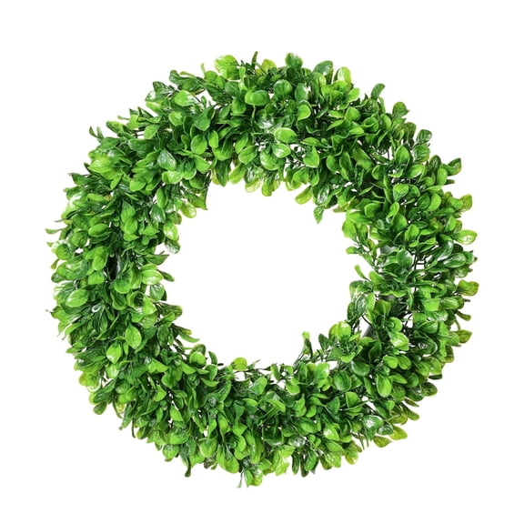 Boxwood Wreath Round UV Resistant Artificial, Spring Summer Fall Winter Wreath for Indoor and Outdoor, Green Wreath for Front Door Home Decor, Artificial Decor